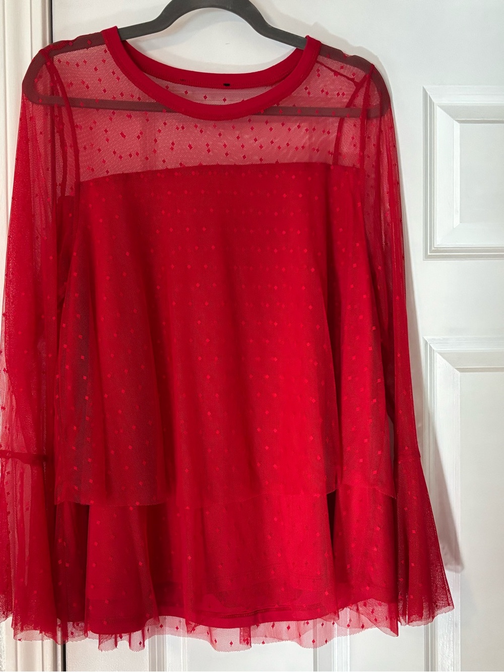 Lane Bryant Red Sheer Layered Mesh Blouse